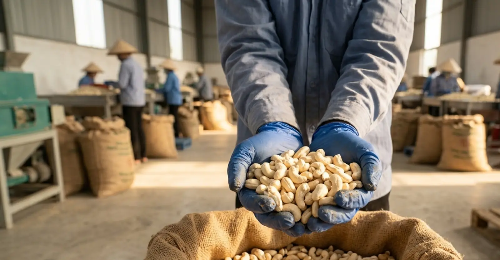 Amandes de cajou décortiquées en gros plan